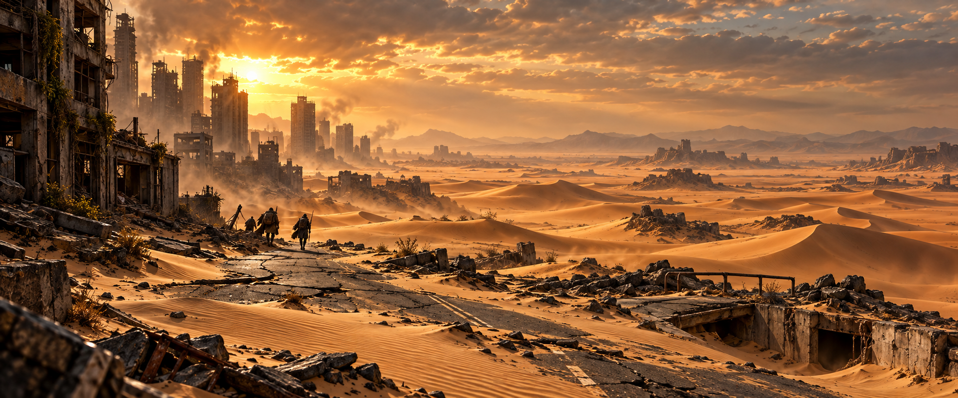 Ashfall inland edge and the first desert dunes, world concept